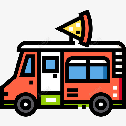披萨车食品车2线性颜色图标svg_新图网 https://ixintu.com 披萨车 线性颜色 食品车2