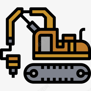 挖掘机施工车3线颜色图标图标