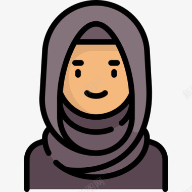 阿拉伯女人阿凡达16线性颜色图标图标