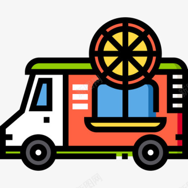 披萨车食品车2线性颜色图标图标