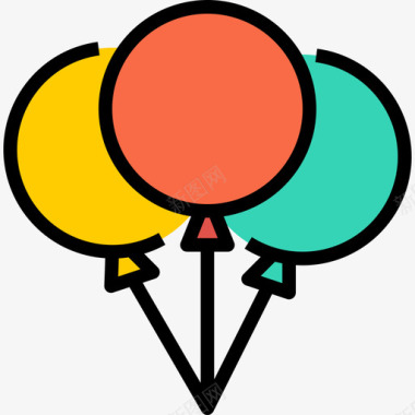 气球生日派对线性颜色图标图标