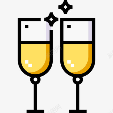 香槟婚礼82线性颜色图标图标