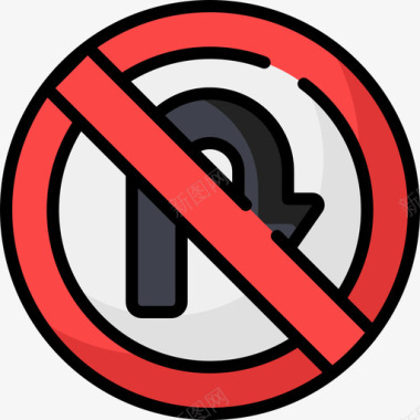 禁止转弯9号交通标志线形颜色图标图标