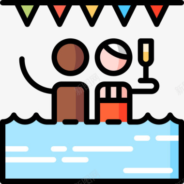 泳池派对和庆典9线性颜色图标图标