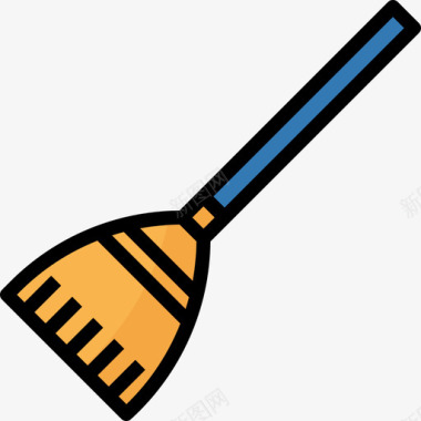 扫帚清洁和家务4线性颜色图标图标