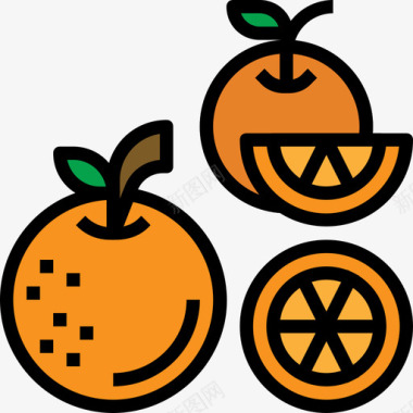 橙色水果和蔬菜2线性颜色图标图标