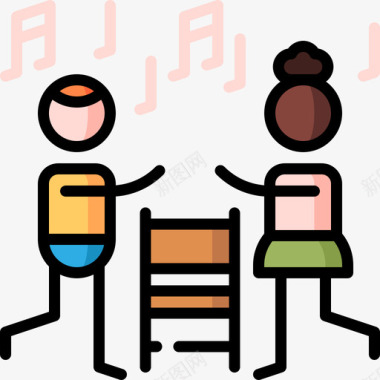 音乐椅派对和庆典9线性颜色图标图标