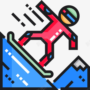 滑雪板极限运动7线性颜色图标图标