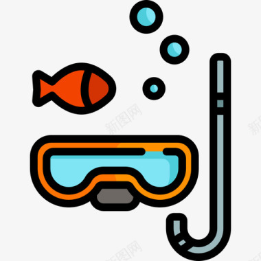 潜水面具探险24线性颜色图标图标