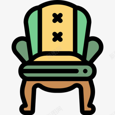 扶手椅复古装饰14线性颜色图标图标