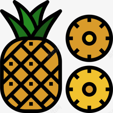 菠萝水果和蔬菜2线性颜色图标图标