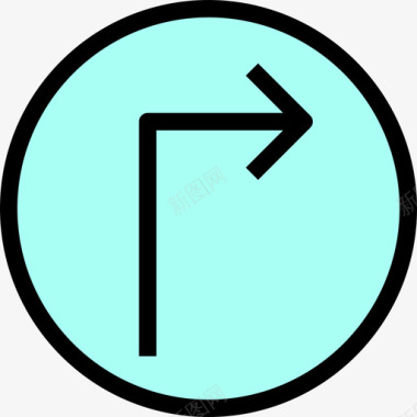 右转箭头和用户界面线颜色图标图标