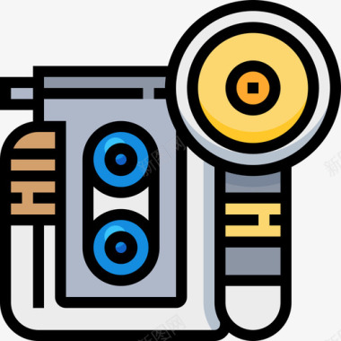 复古相机和配件线性颜色图标图标