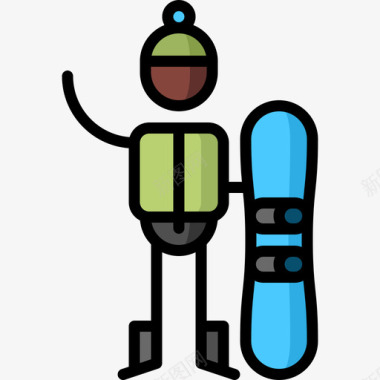 滑雪板冒险29线性颜色图标图标