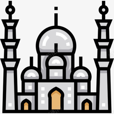 清真寺地标建筑18线性颜色图标图标