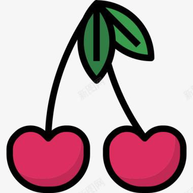 樱桃水果和蔬菜9线形颜色图标图标