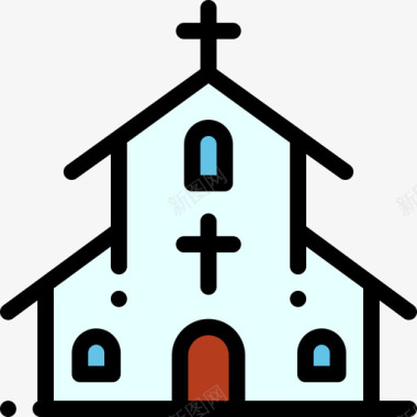 教堂城市建筑2线性颜色图标图标