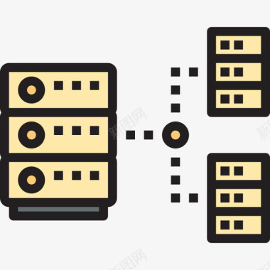 服务器网络和数据库线颜色图标图标