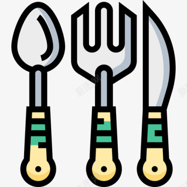 勺子厨房工具10线性颜色图标图标