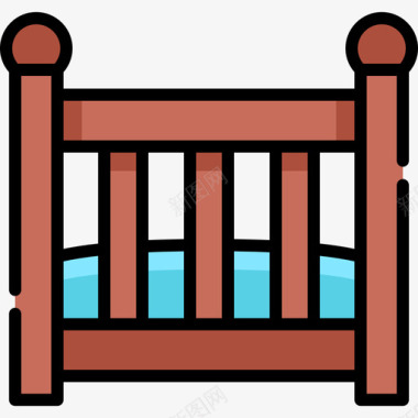 婴儿床家庭生活8线性颜色图标图标