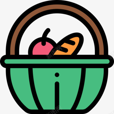 野餐篮野餐和烧烤线性颜色图标图标