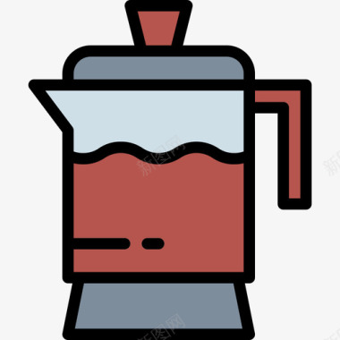 咖啡壶咖啡店52线性颜色图标图标