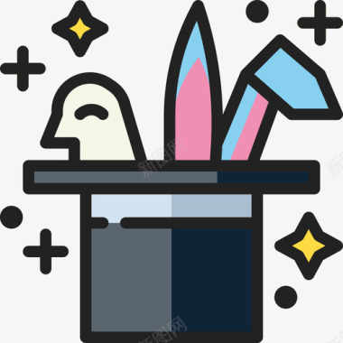 魔术帽娱乐23线性颜色图标图标