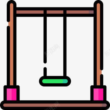 秋千游乐场25线性颜色图标图标