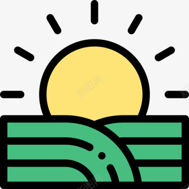 日落野餐和烧烤线性颜色图标图标