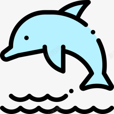 海豚热带15线形颜色图标图标