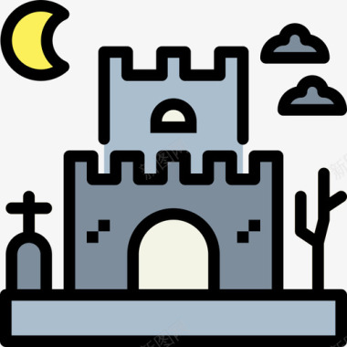 城堡游乐园13线性颜色图标图标