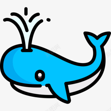 鲸鱼动物和自然2线性颜色图标图标