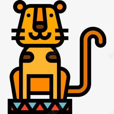 老虎马戏团和游乐园线性颜色图标图标