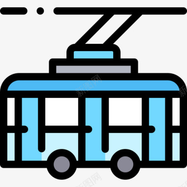 无轨电车公共交通7线性颜色图标图标