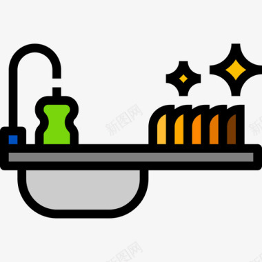 水槽清洁和家务线性颜色图标图标