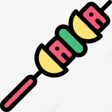 烤肉串野餐和烧烤线性颜色图标图标