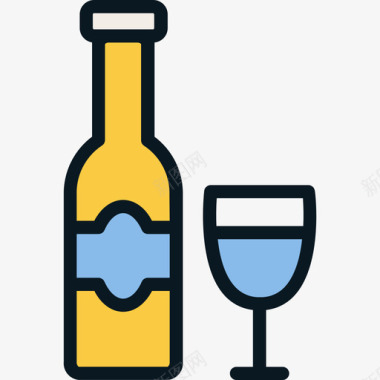 葡萄酒新年12线性颜色图标图标