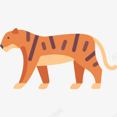 老虎动物和自然平坦图标图标