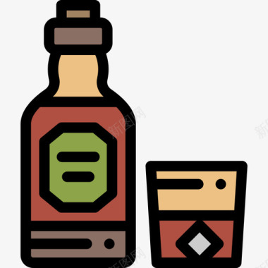 威士忌狂野西部18线性颜色图标图标