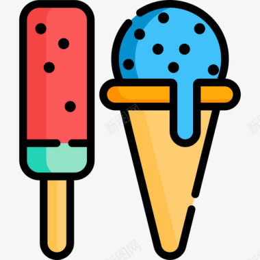 冰淇淋水上乐园7线性颜色图标图标