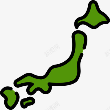 日本旅游景点表情符号3线颜色图标图标