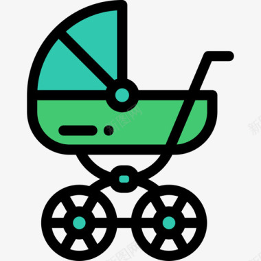 婴儿车家庭生活线条色彩图标图标