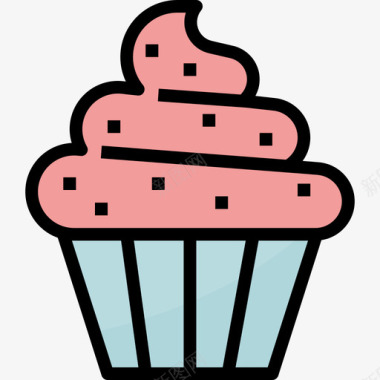 纸杯蛋糕面包房44线性颜色图标图标