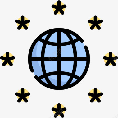 世界GDPR7线性颜色图标图标