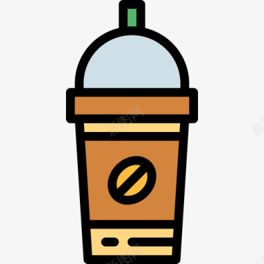 冰咖啡咖啡店52线性颜色图标图标