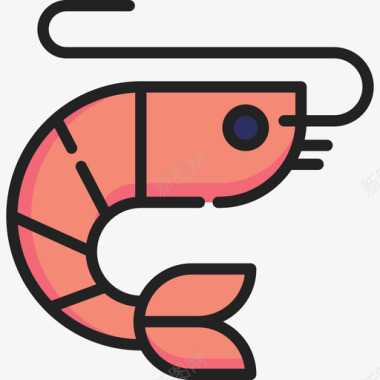 虾海洋生物15线形颜色图标图标