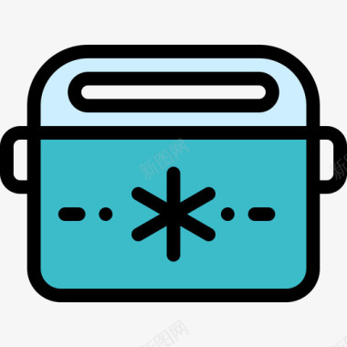 便携式冰箱野餐和烧烤线性颜色图标图标