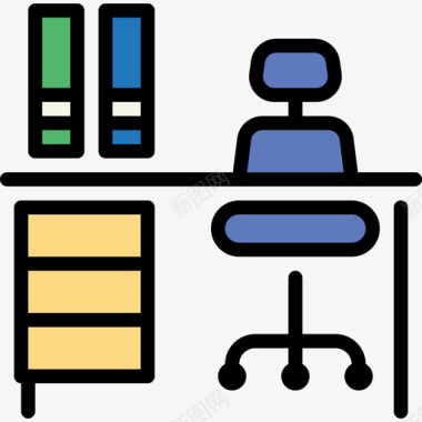 办公室家具67线性颜色图标图标