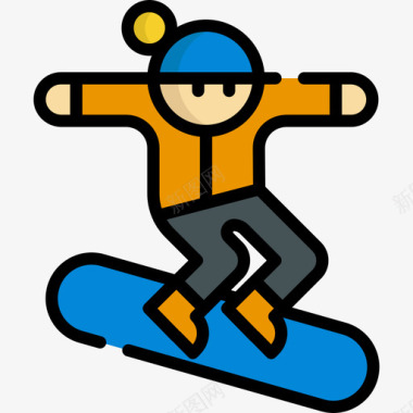 滑雪板运动63线性颜色图标图标