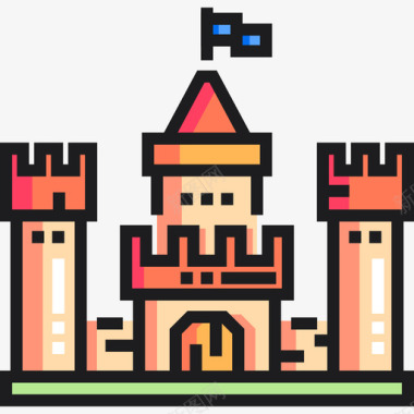 城堡中世纪24线性颜色图标图标
